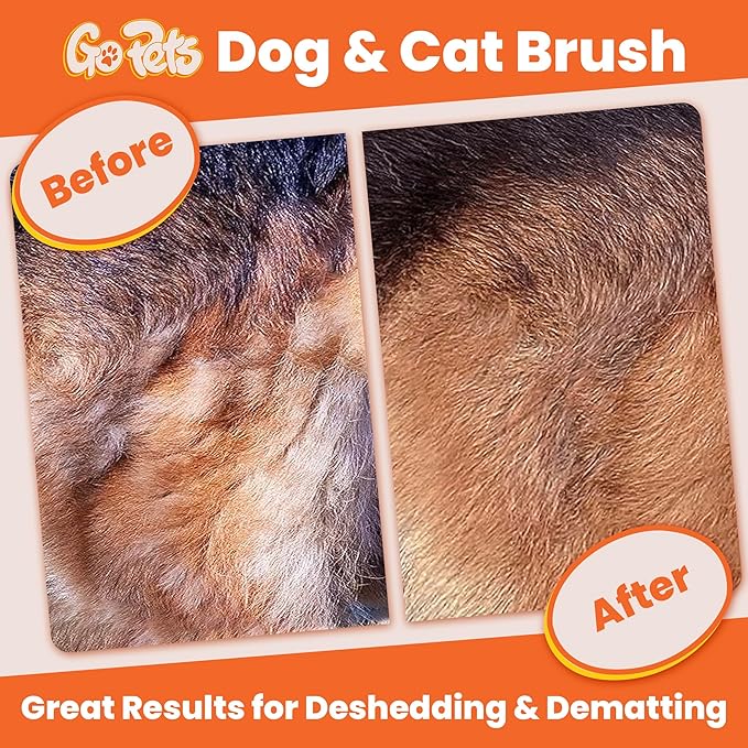 GoPets 2-Sided Dematting & Deshedding Comb for Dogs & Cats, Versatile Undercoat Detangler Brush for Shedding, Matted Hair & Fur Remover Tool, Stress-Free Pet Grooming Rake with Ergonomic Handle-PawvioPets