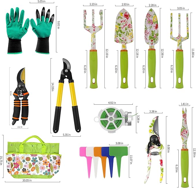 Gardening Tools – 42 Piece Premium Gardening Tool Set,Heavy Duty Hand Tools with Fashion Garden Tools Organizer Handbag,Rust-Proof Gardening Tool Kit, Ideal Gardening Gifts for Women(Pink Floral)-PawvioPets