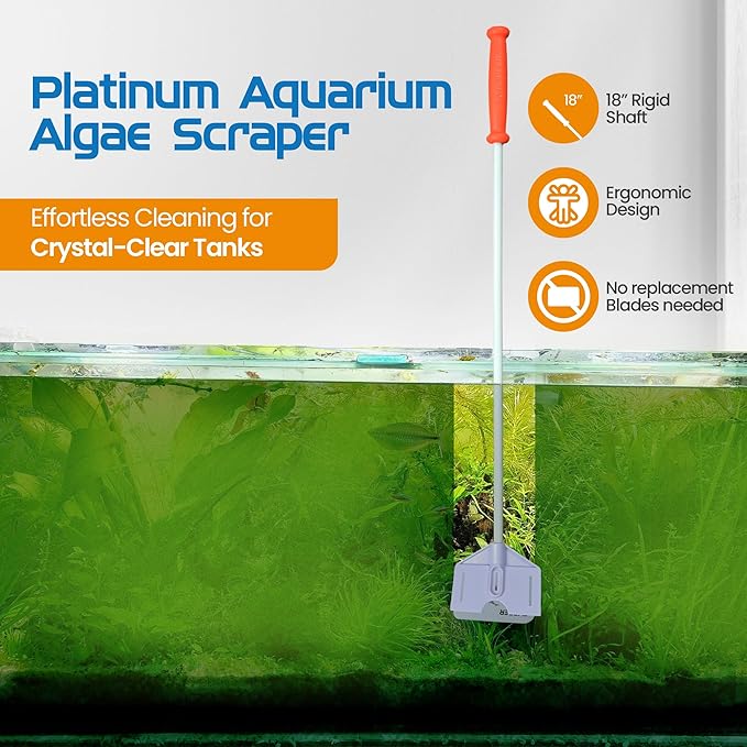 FL!PPER Flipper Platinum Aquarium Algae Scraper | Glass & Acrylic Tank Cleaner with Serrated Blade for Efficient Aquarium Maintenance (18” Rigid Shaft)-PawvioPets
