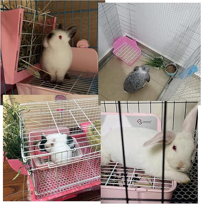 11Pcs Rabbit Litter Box Toilet,Bunny Corner Litter Bedding Plastic Square Grate Guinea Pig Bunny Ferret Hamster Hedgehog, Potty Trainer Bedding Box for Guinea Pig Ferret Hamster Hedgehog (Pink)-PawvioPets