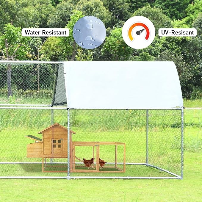 4ever2buy Chicken Runs for Yard with Cover, Large Metal Chicken Run Walk in Metal, Outside Dog Kennel with Roof, Flat Roofed Outdoor Kennel for Cats(9.2’Lx12.47’Wx6.4’H)-PawvioPets