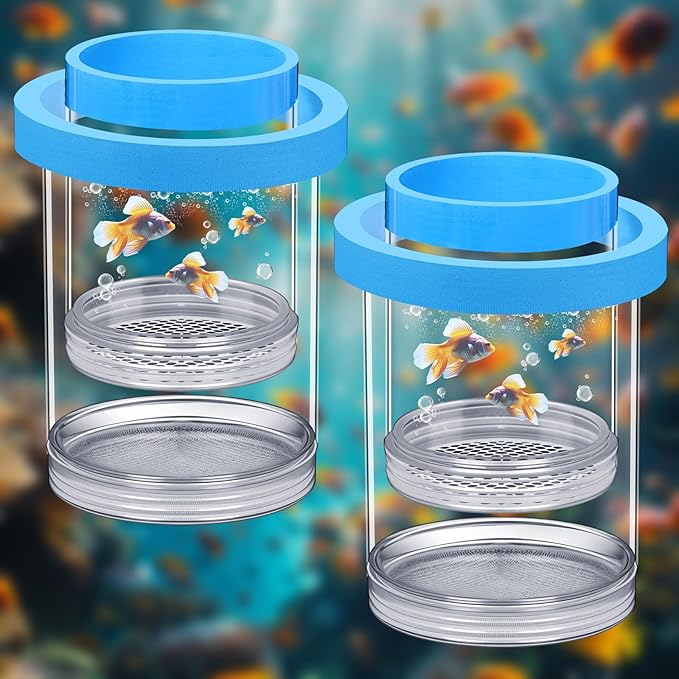 2 Pcs Breeder Box for Fish Tank Aquarium Breeder Separation Net Breeding Box with Suction Cup for Small Fish Shrimp Clownfish Guppy(Blue,L)-PawvioPets