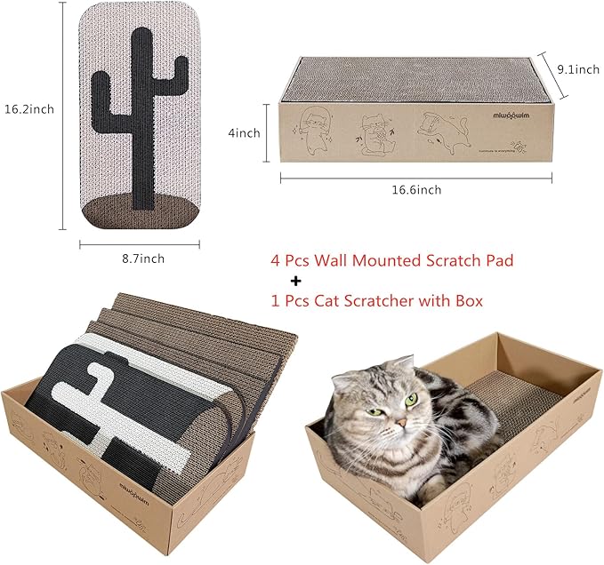 4 Pcs Cat Scratcher Wall Mounted Scratch Pad +Cat Scratcher Box Door Cat Nail File Scratcher for Wall Modern Cute Cardboard Vertical Cat Scratching Post, Furniture Protector-PawvioPets