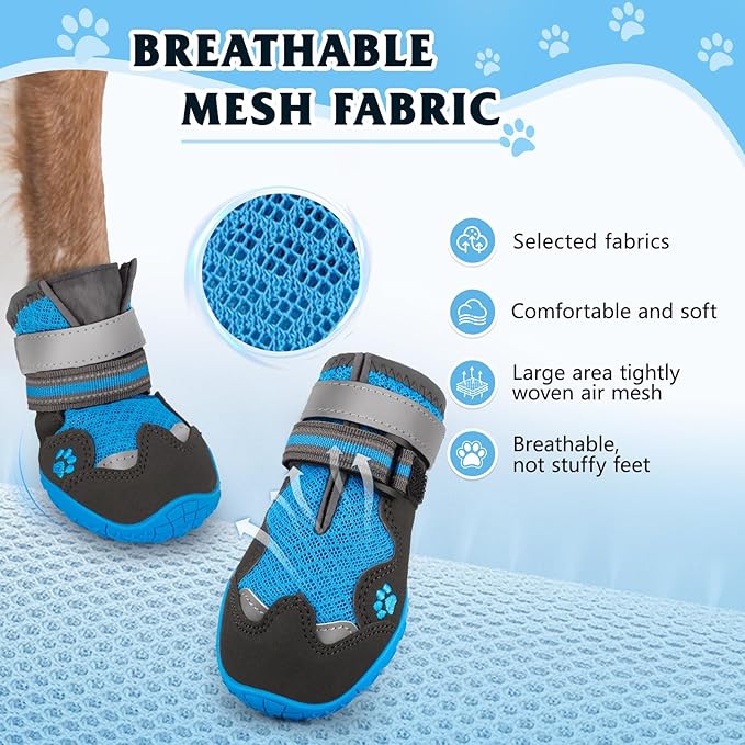 Dog Shoes for Large Medium Small Dog, Mesh Breathable Dog Shoes for Hot Pavement, Anti-Slip Dogs Boots Paw Protectors with Reflective for Outdoor Walking Indoor Hardfloors (Size 7)-PawvioPets