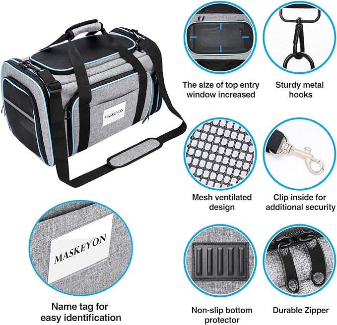 Airline Approved Pet Carrier, Large Soft Sided Pet Travel TSA Carrier 4 Sides Expandable Cat Collapsible Carriers with Removable Fleece Pad and Pockets for Cats Dogs and Small Animals-PawvioPets