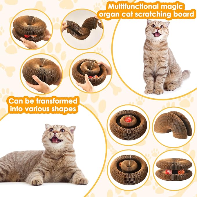 2 Pack Magic Organ Cat Toy Foldable Magic Organ Cat Scratching Board Reversible Infinity Style Magic Organ Cat Toy with 4 PCS Ball Cat Toys Interactive Indoor Cat Toys-PawvioPets