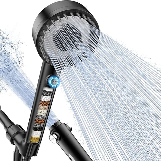 Filtered Shower Head with Handheld, High Pressure 4 Spray Mode Showerhead with Filters, Water Softener Beads for Hard Water with ON/OFF Switch for Pets - Remove Chlorine-PawvioPets