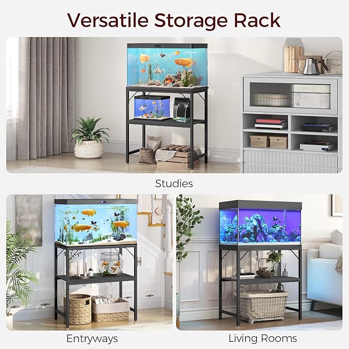 20 Gallon Fish Tank Stand, Aquarium Stand with 2-Tier Storage Shelves, Heavy Duty Breeder Turtle Terrarium Stand Rack for Home Office, 24.0" L x 11.8" W x 24.4" H, Black FTBK2001-PawvioPets