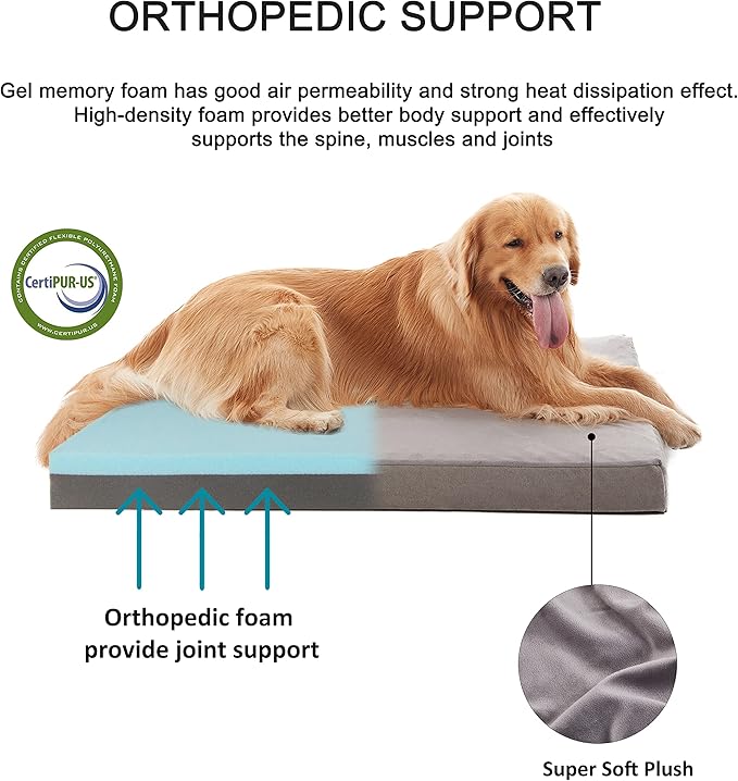 GOHOO Jumbo Dog Bed for Large Dogs, Orthopedic Memory Foam with Cooling Gel & Waterproof Lining-PawvioPets