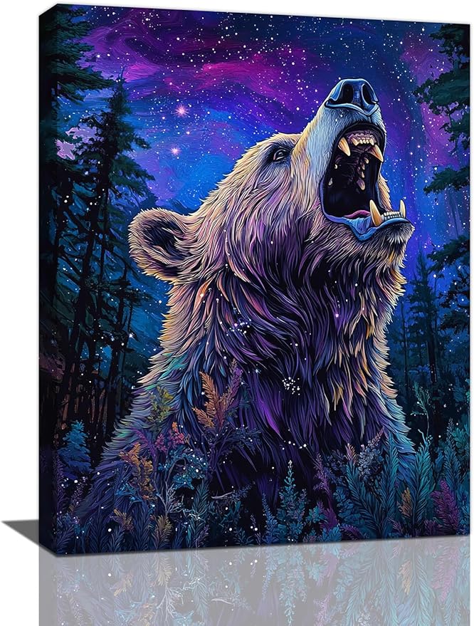 Bear Forest Wall Art Canvas Fantastic Animal Wall Decor Prints Framed Painting Pictures Gifts Artwork for Bathroom Kitchen 12"x16"-PawvioPets