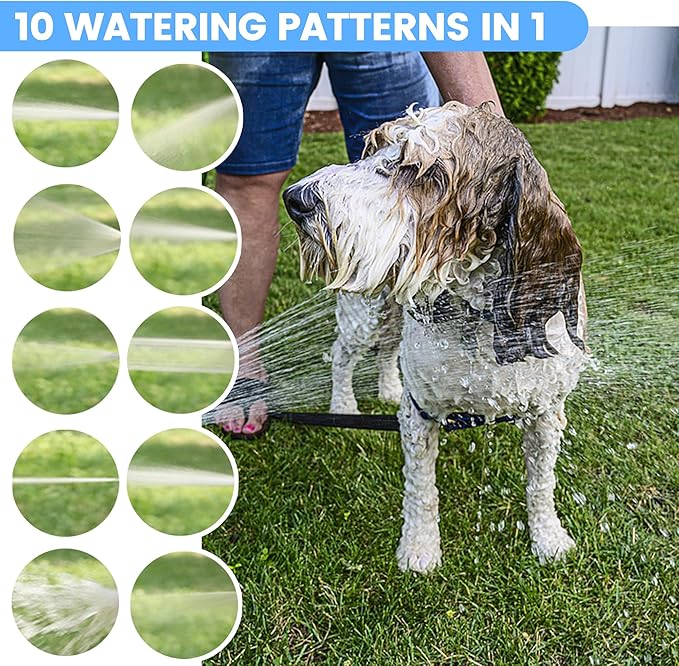 Dog Washing Hose Attachment, 10-in-1 Soap Sprayer Moden Garden Hose Nozzle with 100cc Soap Dispenser, Dog Wash Supplies with Dog Bath Brush & Pet Comb, Foam Gun Car Wash Sprayer (Blue)-PawvioPets