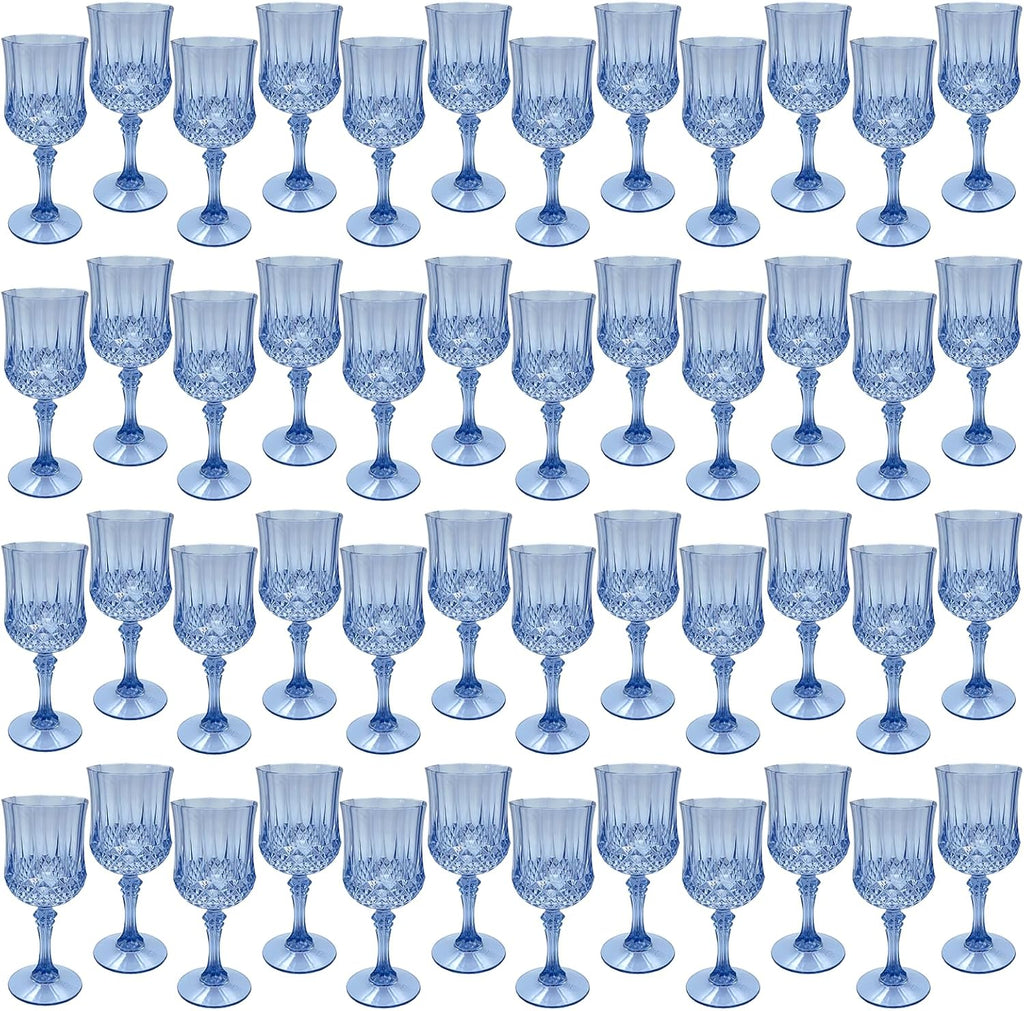 Blue Plastic Wine Glasses，Plastic Goblets for Parties，Drinking Glasses for Wedding Reception, Grand Event Party Supplies (48, Blue)