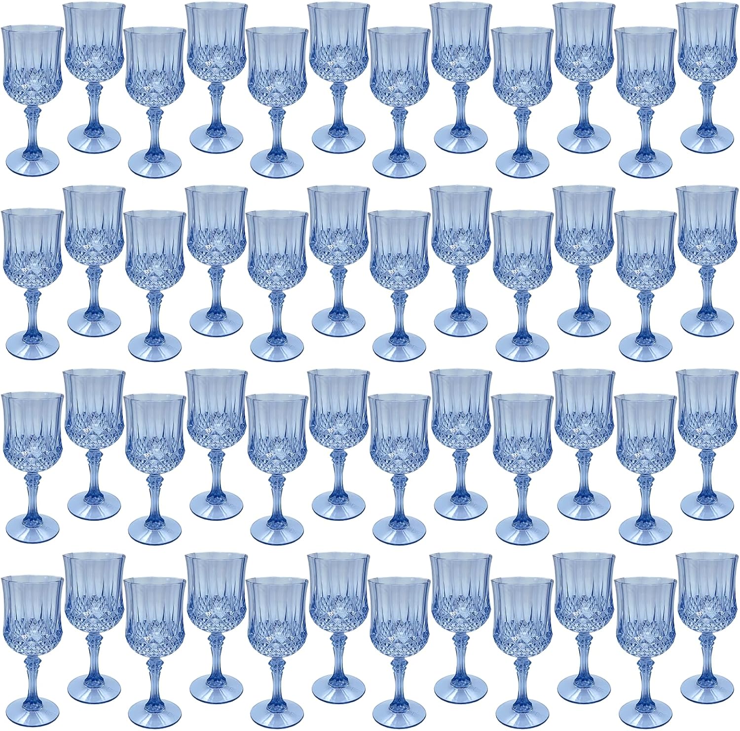 Blue Plastic Wine Glasses，Plastic Goblets for Parties，Drinking Glasses for Wedding Reception, Grand Event Party Supplies (48, Blue)