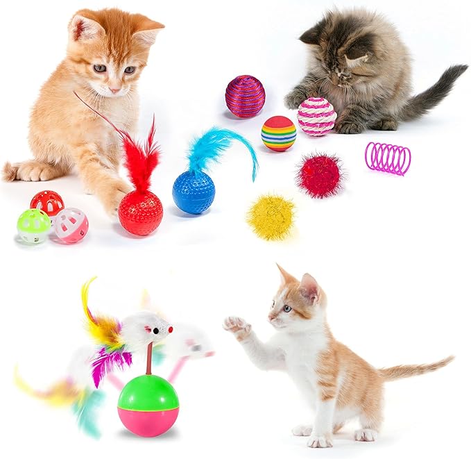 AILUKI 35 PCS Cat Toys Kitten Toys Assortments,Variety Catnip Toy Set Including 2 Way Tunnel,Cat Feather Teaser,Catnip Fish,Mice,Colorful Balls and Bells for Cat,Puppy,Kitty-PawvioPets