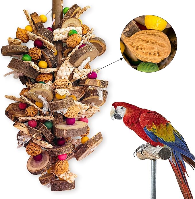 Extra Large Bird Parrot Toys- 21.7 inch Multicolored Natural Wooden Walnut Parrot Chewing Toy Suggested for Macaws cokatoos, African Grey and a Variety of Amazon Parrots. (Large Size)-PawvioPets