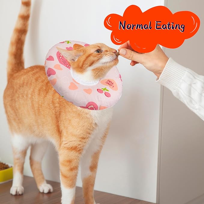 Cat Cone Soft Collar - Adjustable Recovery E Collar for Small, Medium, Large Cats - Cute Donut After Surgery, Anti-Lick Wound Healing Elizabethan for Kittens (Pink Heart, Medium)-PawvioPets