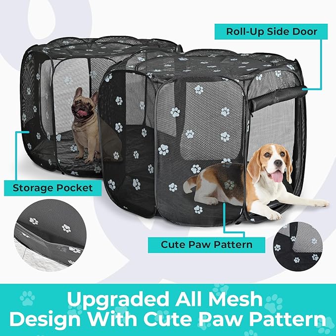 2-in-1 Cat Playpen, Pop Up Dog Pet Playpen for Indoor Outdoor Cats Enclosed, Portable Pet Playpen, Kitten Puppy Foldable Play Pen Cat Dog Tent Crate Cage Kennel(No Divider, Unified Space)-PawvioPets