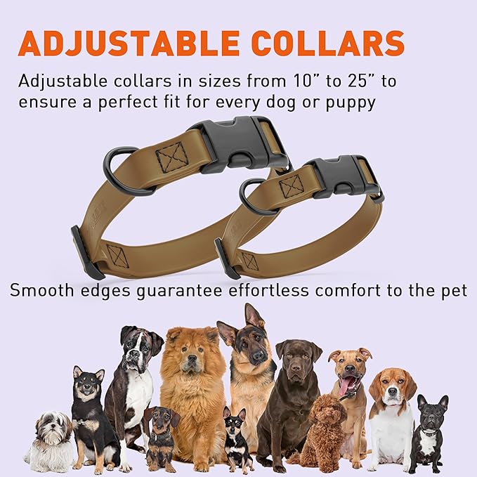 Dogline Biothane Waterproof Dog Collar with Quick Release Buckle Strong Coated Nylon Webbing with Odor- Proof for Easy Care Easy to Clean Fits Small Medium Large Dogs, Coyote Brown 1" W 15-25" L-PawvioPets