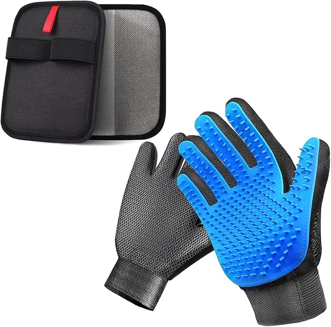 2-in-1 Pet Grooming Glove & Fabric Hair Remover - Reusabie, Silicone Massage Bristles,Static Adhesion for Quiuck Shedding Control,Safe for Dogs & Cats-PawvioPets