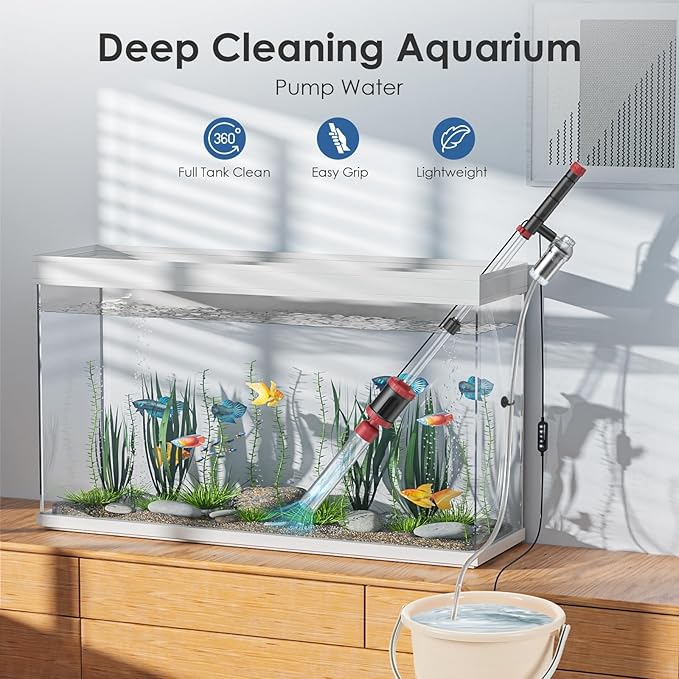 AKKEE Aquarium Vacuum Gravel Cleaner, 36W Fish Tank Gravel Cleaner Vacuum for Water Changer 8 in 1 Multifunctional with Timed Off Waterproof Wash Sand Water Filter Circulation Aquarium Vacuum Cleaner-PawvioPets