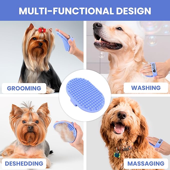 Dog Grooming Bath Brush, Pet Rubber Brush For Shower Scrubbing & Soothing Massage, Ideal for Long & Short Haired Dogs and Cats, Essential Puppy Grooming Accessories, Short Pins [We Love Doodles]-PawvioPets