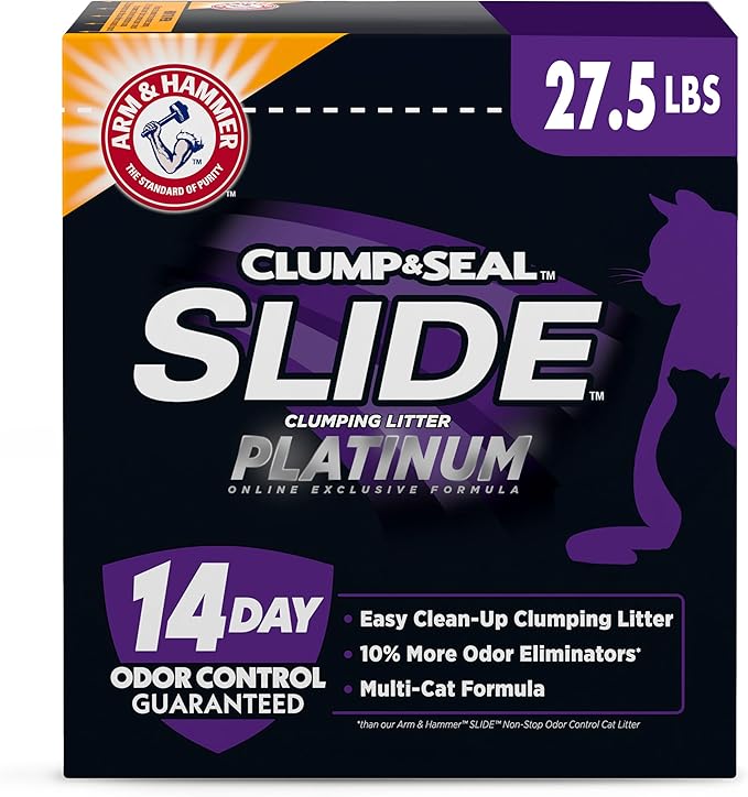 ARM & HAMMER Clump & Seal Slide Platinum Multi-Cat Clumping Litter, Easy Clean, Superior Odor Control, 27.5 Lbs-PawvioPets