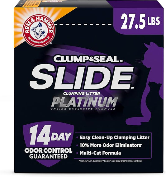 ARM & HAMMER Clump & Seal Slide Platinum Multi-Cat Clumping Litter, Easy Clean, Superior Odor Control, 27.5 Lbs-PawvioPets