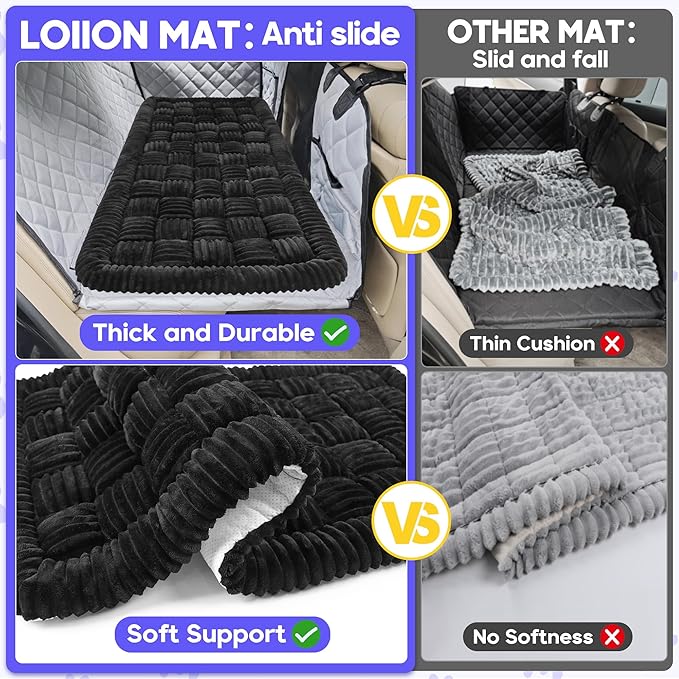 Dog Car Bed Mat, Non-Slip Backseat Extender Pet Blanket, Plaid Dog Bed for Trucks, Sedans & Large SUVs, Chew-Resistant Travel Pad for Dogs, Easy Clean & Scratch-Proof & Comfort (56"x28.7") Black-PawvioPets