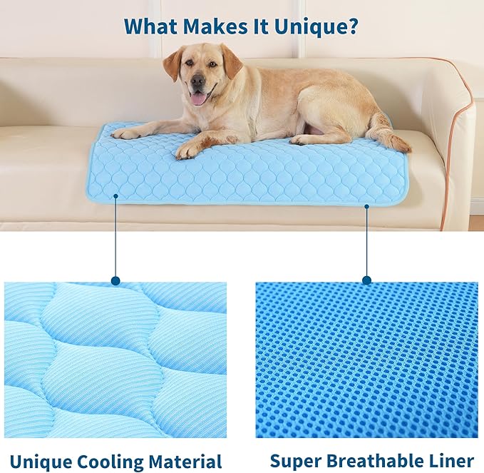 Dog Cooling Mat, No Need to Freeze Or Refrigerate This Cool Pet Pad Cat Mats- Keep Your Pet Cool, Machine Washable. (59" x 39" (XXL), Blue)-PawvioPets