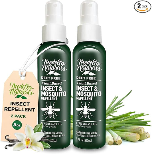 Deet-Free Insect & Mosquito Repellent Pack of 2 (8 oz) – Nice Smelling Insect Repellent with Lemongrass Oil Safe for Pets and Kids – Bug Spray for Mosquitoes, Gnats, Black Flies, and No-See-ums-PawvioPets