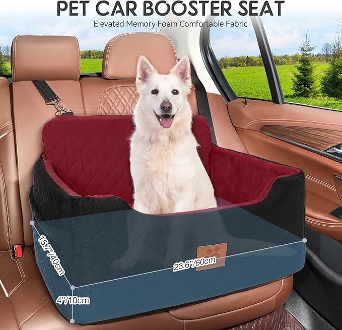 Dog Car Seat for Medium/Large Dogs, Dog Booster Seat for Pet Under 50lbs or 2 Small Dogs, Detachable and Washable Pet Car Bed, Multi-Functional Pet Booster Seat for Backseat(Black/Red)-PawvioPets