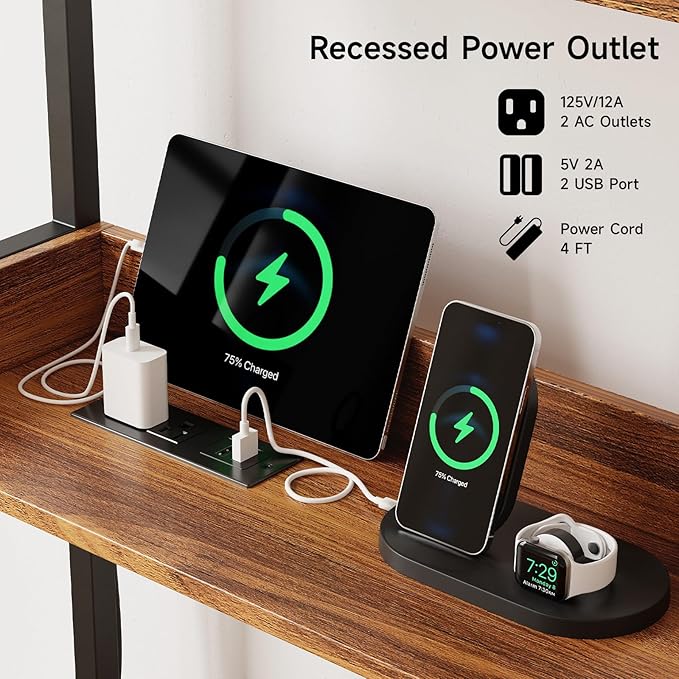 55 Inches Cat Litter Box Enclosure, Hidden Litter Box Furniture with 2 Storage Shelves and Charging Sockets, Wooden Cat House, Large Indoor Cabinet for Living Room & Entryway, White-PawvioPets