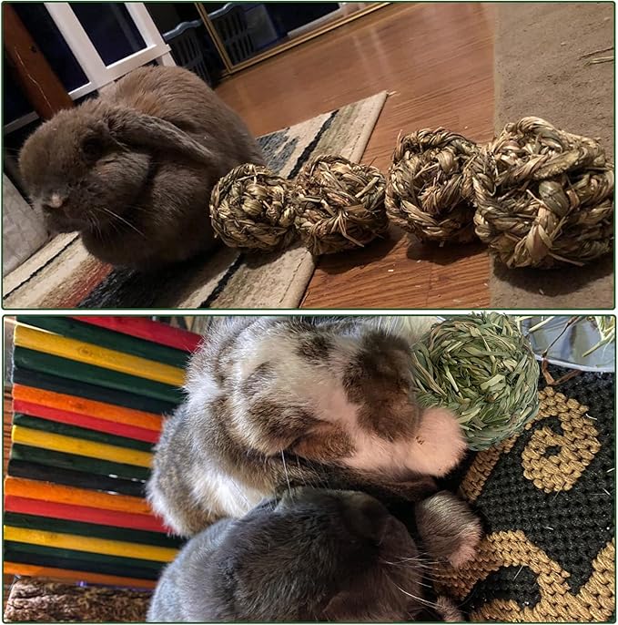 6 Pcs Bunny Timothy Grass Ball Natural Chew Toy Woven Chewing Toys Rabbit Molar Small Animals Teeth Grinding Suitable for Hamster Totoro Gerbils Guinea Pig Squirrel-PawvioPets