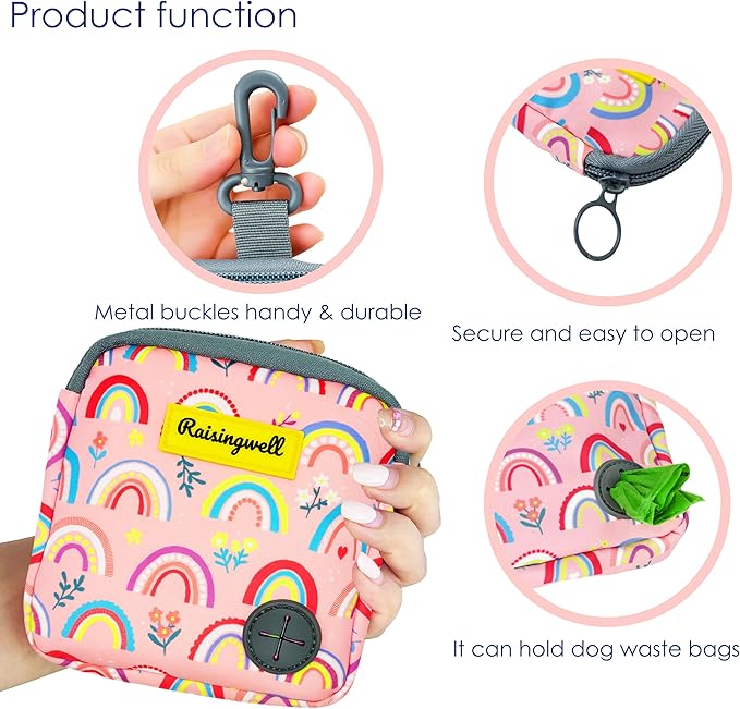 Dog Treat Pouch for Pet Walking and Training with Clicker Poop Bags Small Fanny Zipper Pack Holder for Puppy Snack Dispenser Kit for Leash and Outdoor Use (Rainbow)-PawvioPets