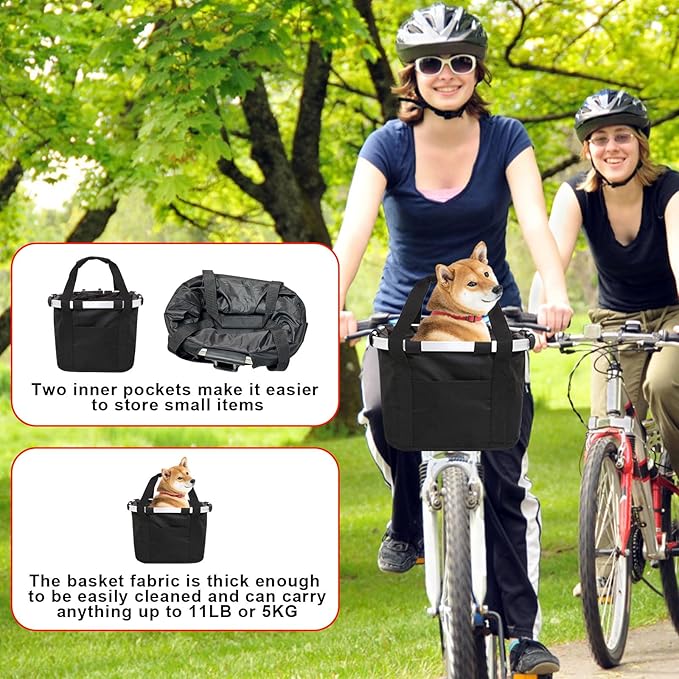 Bike Basket Front Dog Basket for Bike, Bike Baskets for Adult Bikes, Bike Bags for Bicycles, Removable Bicycle Basket, Folding Small Pet Bag for Shopping Camping Cycling-PawvioPets