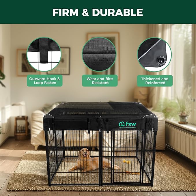 FXW Homeplus Unleashed Indoor Dog Playpen - Stress-Free and Safe Play, Heavy Duty 40 Inch 8 Wire Panels with Playpen Cover for Medium and Large Dogs, Black│Patented-PawvioPets