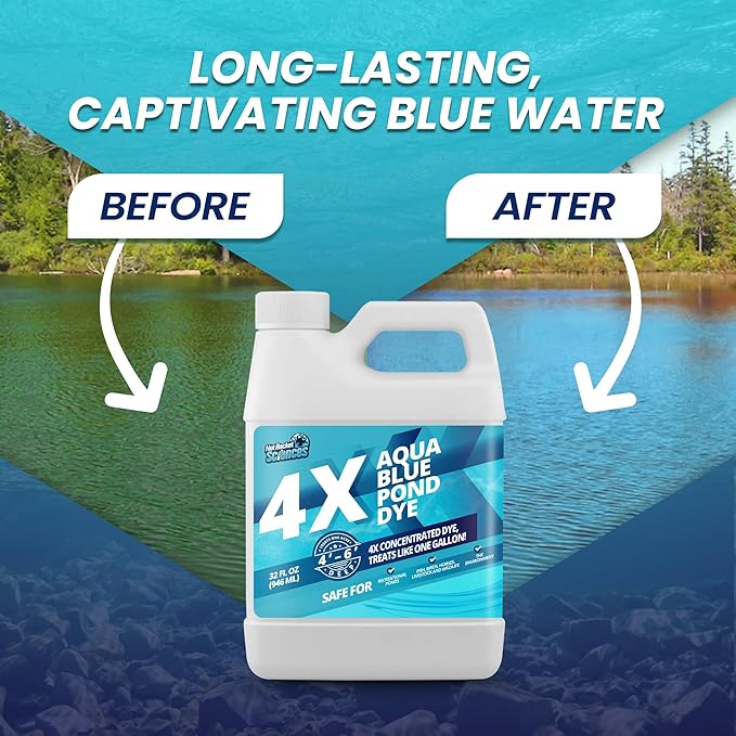 32oz Aqua Blue Pond Dye 4X Concentrate, Lake & Pond Dye Blue for Aqua Colored Water, Ideal Lake Colorant, Aquashade Colorant That Protects Against Sunlight - Ideal for Fish and Wildlife-PawvioPets