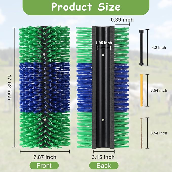2PCS Livestock Scratch Brush, 17.5 x 7.8 Inch Goat Brushes for Grooming, Horse Brushes for Scratching, Livestock Brushing with 4 Screws for Horse, Elk, Cattle, Pig, Sheep（Green）-PawvioPets