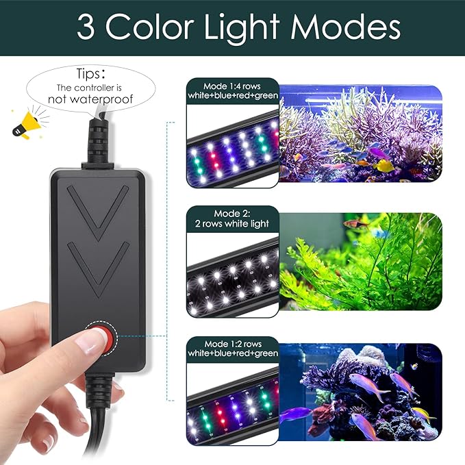 AQQA Aquarium Light,Full Spectrum LED Fish Tank Lights,12"-54" Adjustable Multi-Color White Blue Red Green LEDs with Extendable Brackets,14W-31W for Freshwater Plants (28W (36"-48"))-PawvioPets