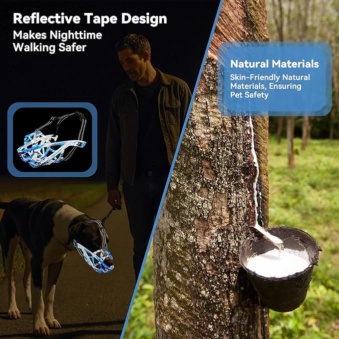 Dog Muzzle for Large Dogs, Breathable Basket Muzzles for Small, Medium and X-Large Aggressive Dog, Allows Panting Drinking, Suitable for Grooming Trimming Training (Camouflage Blue, L)-PawvioPets