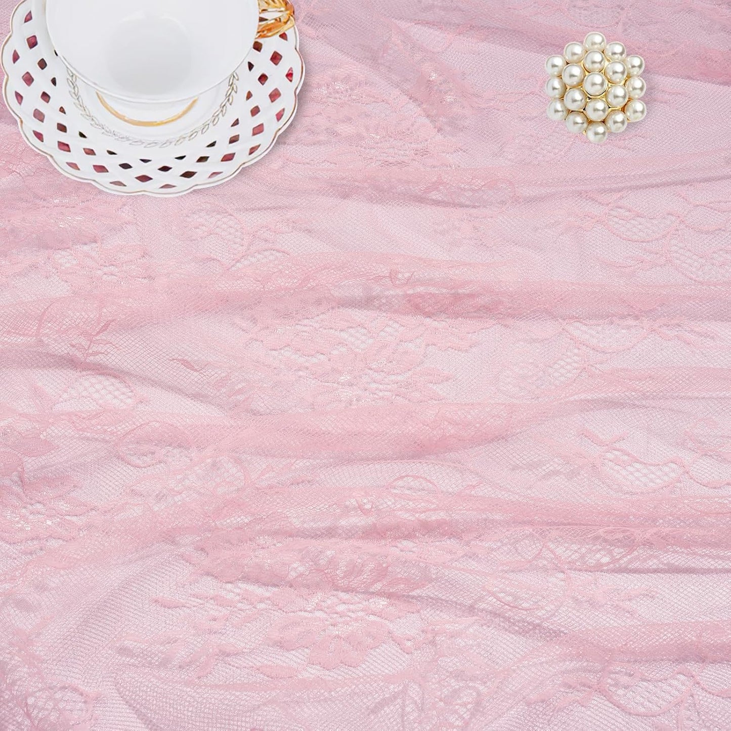 LuoluoHouse Pink Lace Tablecloth Table Fabric 6pcs 60x120 Inch for Vintage Boho Wedding Baby Shower Party Decoration Rectangle Overlay Long Vintage Embroidered Reception Table Cloth Decor