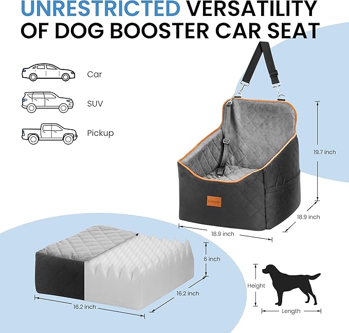Dog Car Seat for Small Dogs - Puppy Car Seat with Safety Strap & Waterproof Padding, Portable Pet Carrier for Cars, Trucks & SUVs, Comfortable Elevated Bed for Pets Up to 35lbs (Black/Grey)-PawvioPets