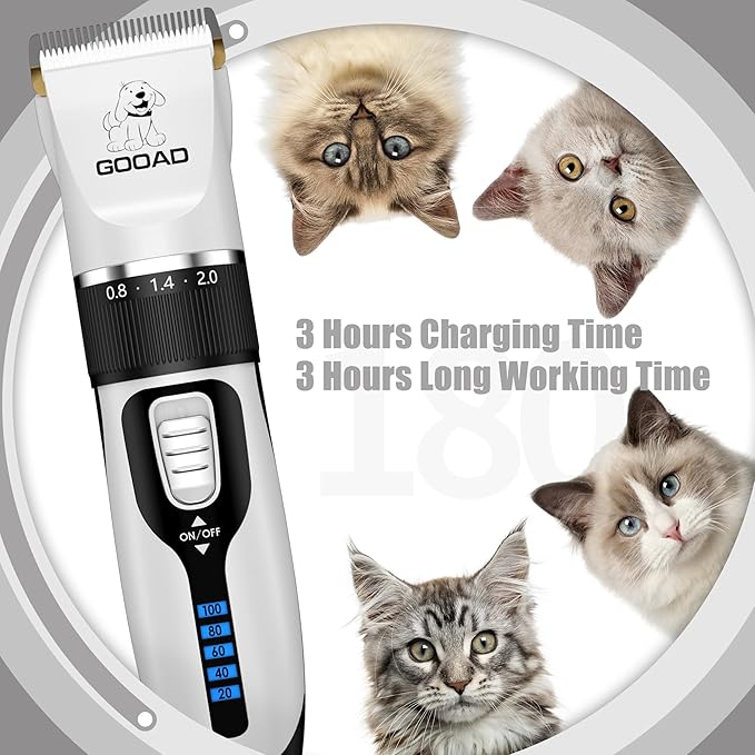 Cat Clippers for Matted Hair, Cat Grooming Kit, Cordless Cat Shaver for Long Hair, Low Noise Paw Trimmer, Cat Hair Trimmer for Grooming,Quiet Pet Hair Clippers Tools for Cats Dogs (White)-PawvioPets