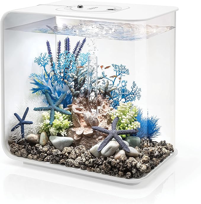 biOrb Flow 15 Acrylic 4-Gallon Aquarium with Multi-Color Remote-Controlled LED Lights Modern Compact Tank for Tabletop or Desktop Display, White-PawvioPets