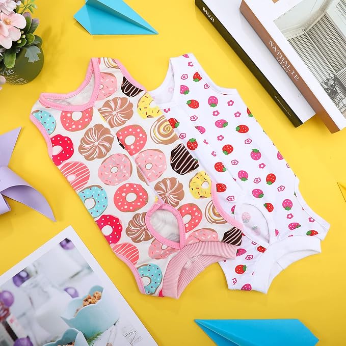 4 Pieces Cat Recovery Suits Body Wraps Breathable Kittens Recovery Clothes for Cats Small Dogs Abdominal Weaning(Banana, Football, Strawberry, Donut,XL)-PawvioPets