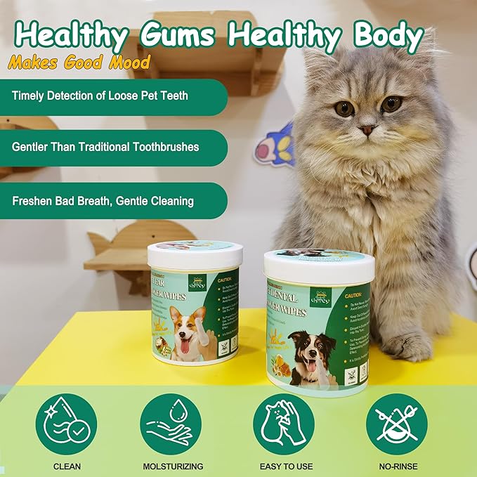 60 Count Dog Dental Wipes - Teeth Cleaning Finger Wipes for Dogs & Cats, Hypoallergenic Dog Toothbrush Finger Dental Wipes to Remove Plaque & Tartar, Freshen Bad Breath, Gentle Cleaning(4.7″*1.7″)-PawvioPets