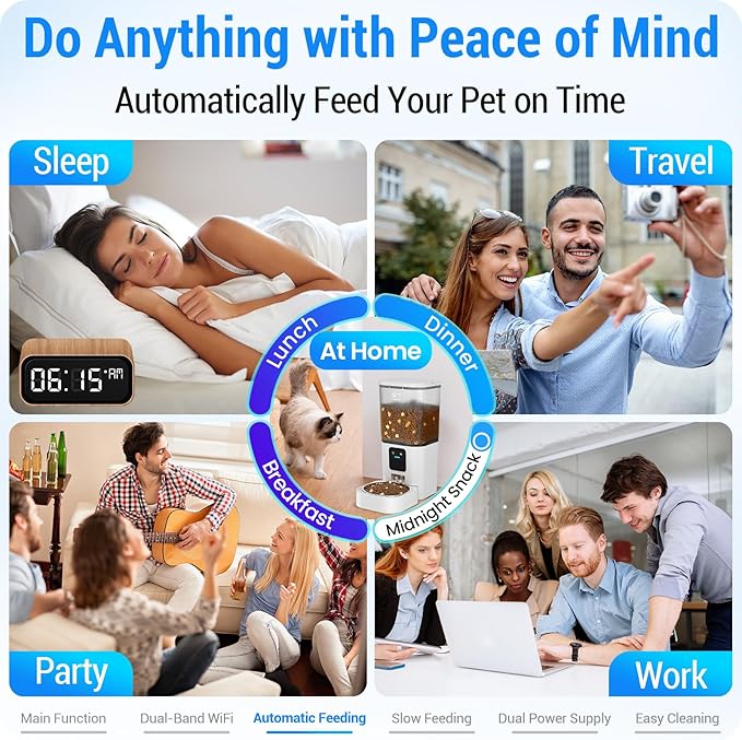 Automatic Cat Feeder with Slow Feed: 5G WiFi Automatic Dog Feeder with Smart APP Control, Auto Cat Food Dispenser with Alexa for Multiple Pets, Detachable for Easy Cleaning - 29 Cup（7L）-PawvioPets