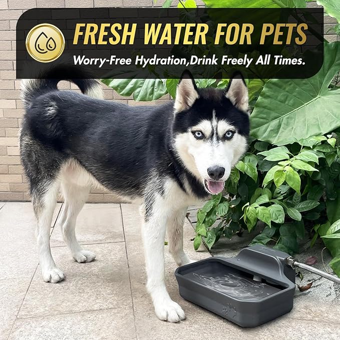 135OZ Automatic Water Dispenser for Large Dogs Patented Outdoor Dog Water Bowl Dispenser Automatic Dog Feeder Fit 3/4'' GHT Faucet Dog Waterer Include Water Hose Extra-Large Drinking Area-PawvioPets