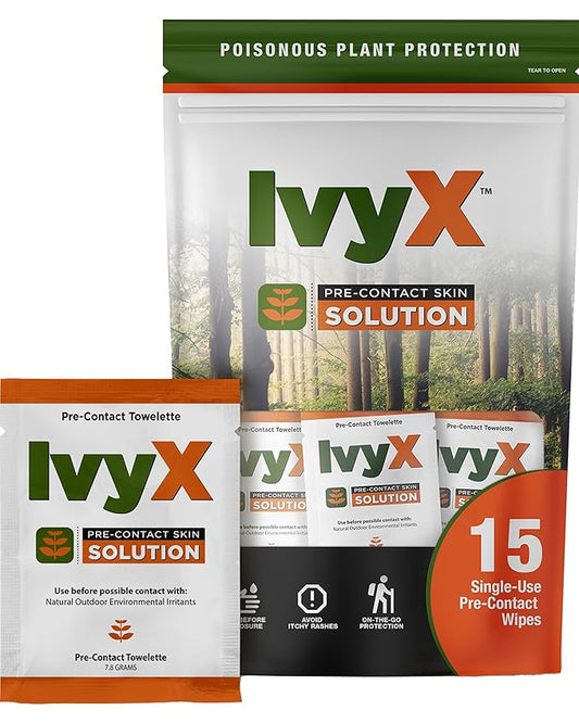 CoreTex Ivy X Pre-Contact Poison Ivy Wipes with Resealable Travel Bag - Pack of 15 Single-Use Barrier Wipes - Also Works on Poison Oak & Sumac Oils - Quick Dry & Chalk-Free Formula-PawvioPets