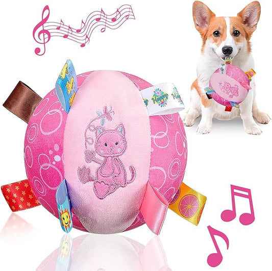Dog Squeaky Plush Toy with Straps, 6-Inch Soft Stuffed Ball with Cotton Material and Bell Built-in, Pet Interactive Fetch Toy for Small to Large Dog-PawvioPets